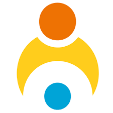 Logo van de landelijke cliëntenraad (LCR) (zonder tekst). Oranje bol, daaronder gele vorm die armen symboliseert en daar in/onder een kleinere blauwe bol. 